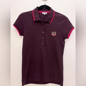 Kenzo Paris Tiger Crest Maroon/Pink Cotton Polo Shirt Size XS